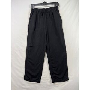 LOFT Linen Blend Pants Womens XSP Black Straight Leg Elastic Waist High Rise